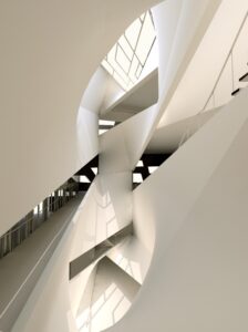 Preston Scott Cohen, musée d'art de Tel Aviv, vue informatique de la rampe centrale