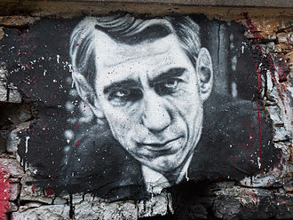 Graffiti représentant Claude Shannon, Demeure du Chaos de Saint-Romain-au-Mont-d'Or, d'après une photo de 1963. Wikipedia