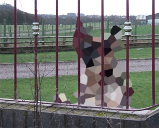 Cette photo montre une forme pixellisée qui correspond à un chien en colère qui est censuré visuellement par l'implant cérébral Arkangel dans un épisode de la série Black Mirror